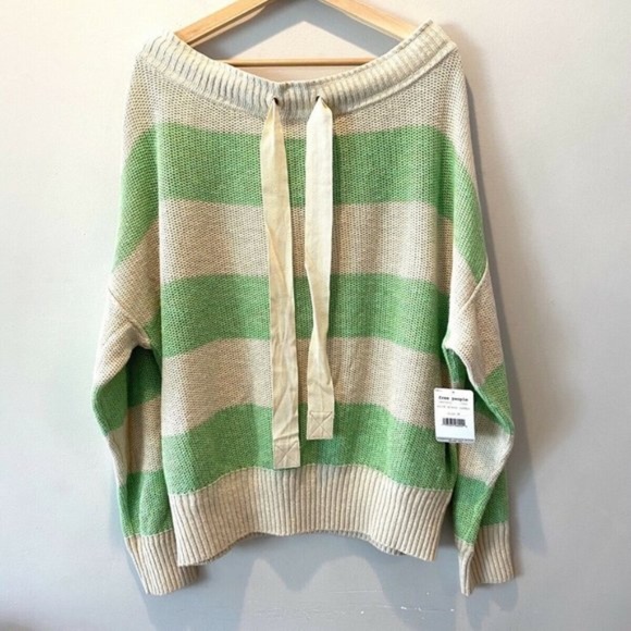 NWOT $148 Free People M Cassidy Off The Shoulder Pullover Knit Sweater Stripe - Picture 6 of 9